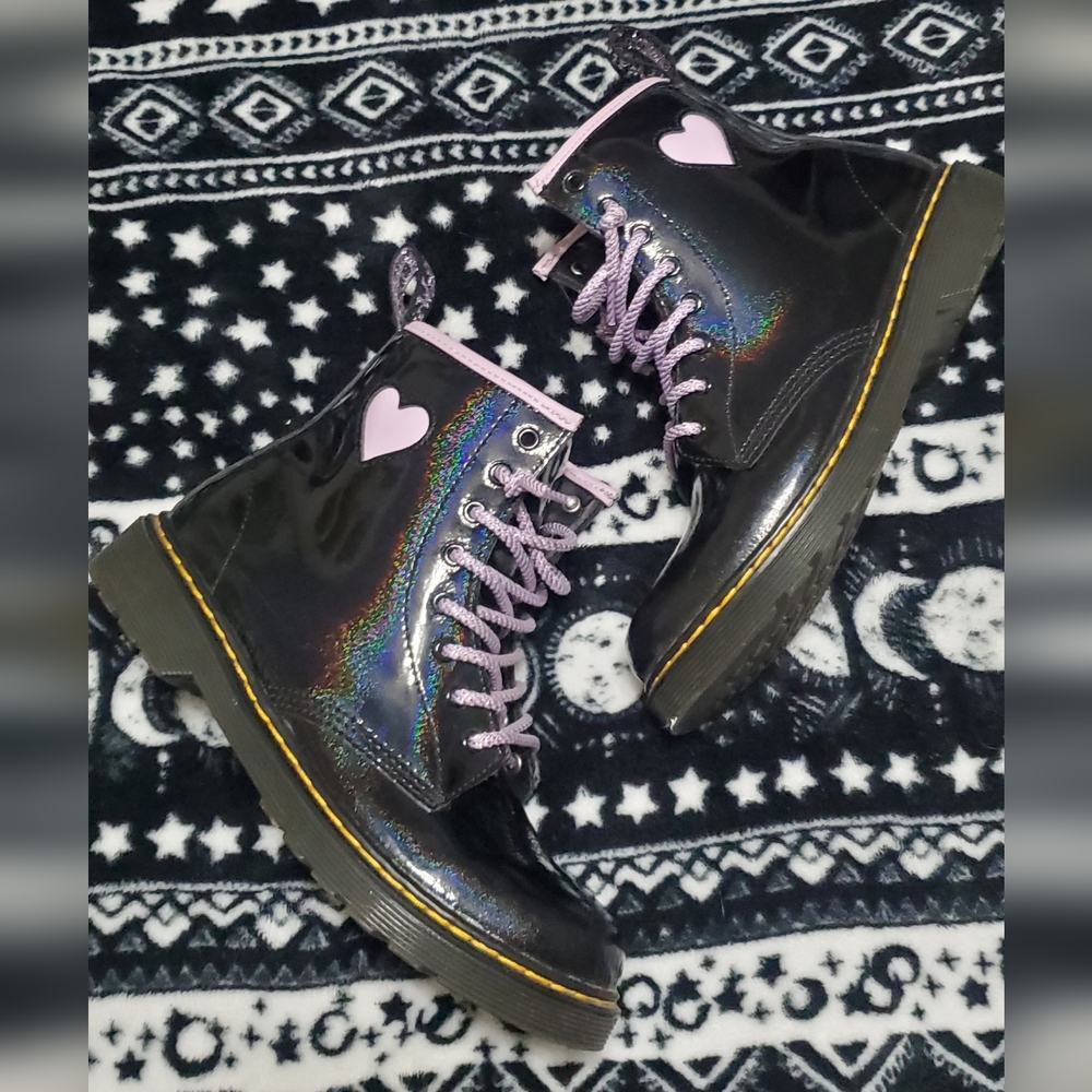 Doc Martens Rainbow Glitter with Lavender Hearts
